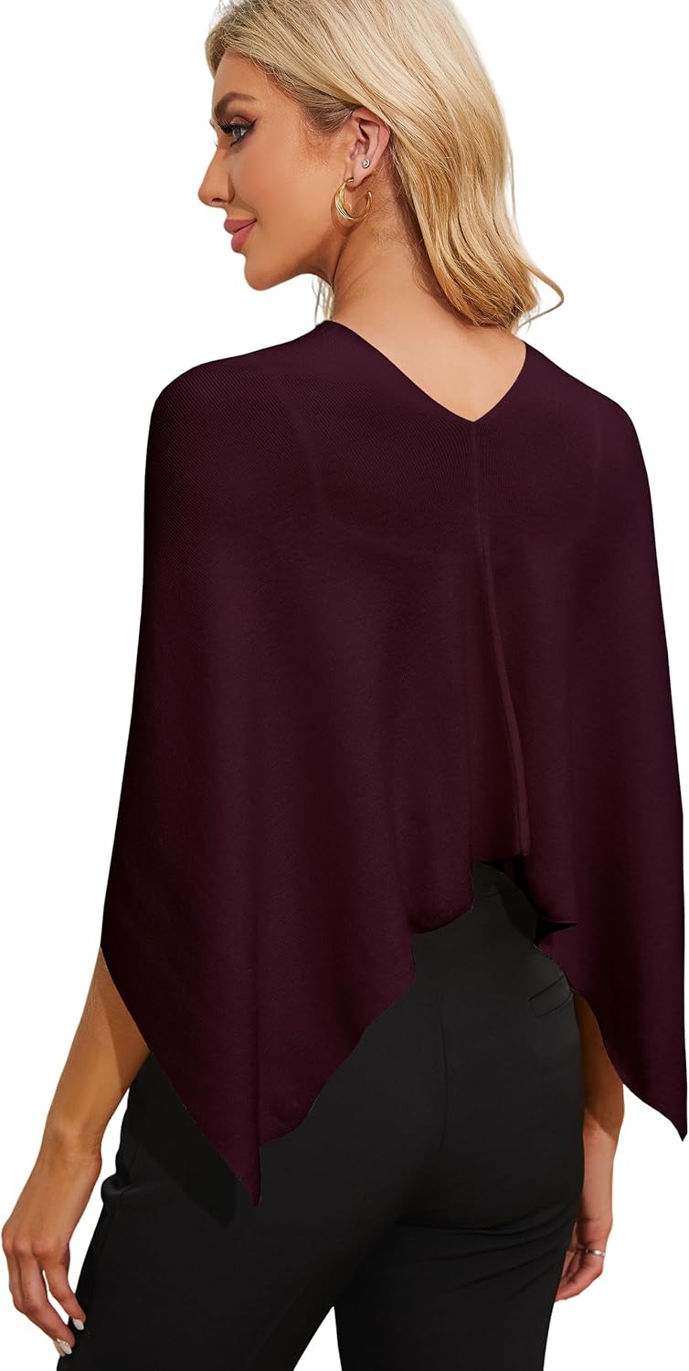 Puli Women Capri Poncho Sweater Slimming Fit Cropped Versatile Shawl Soft Knit Wraps Cowl Neck Short Tops - Image 2